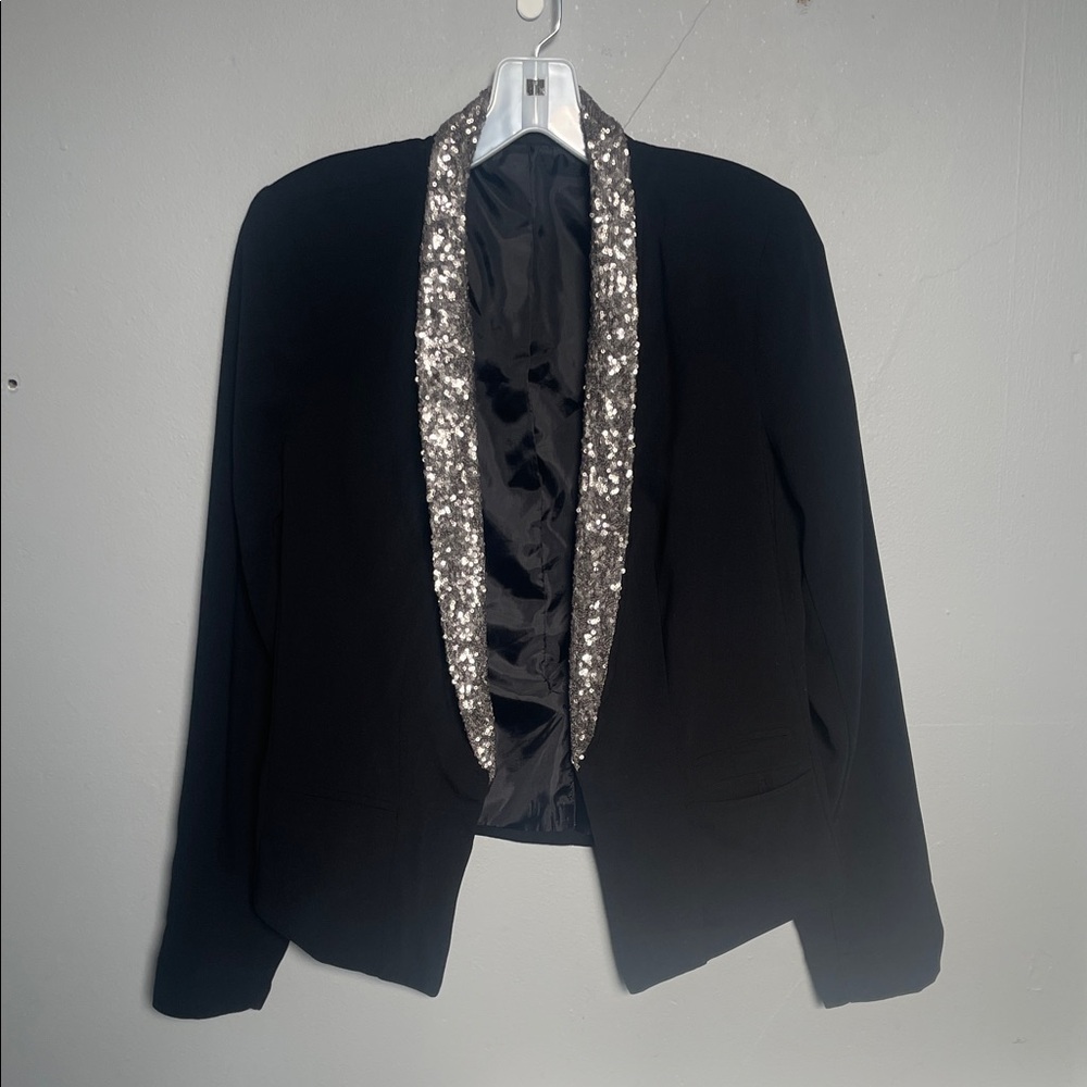 A.n.a A New Approach S open front sequin trim black blazer cocktail career party